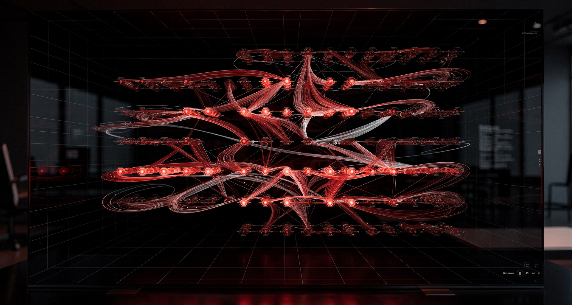 Generative AI data visualization interface with glowing neural nodes