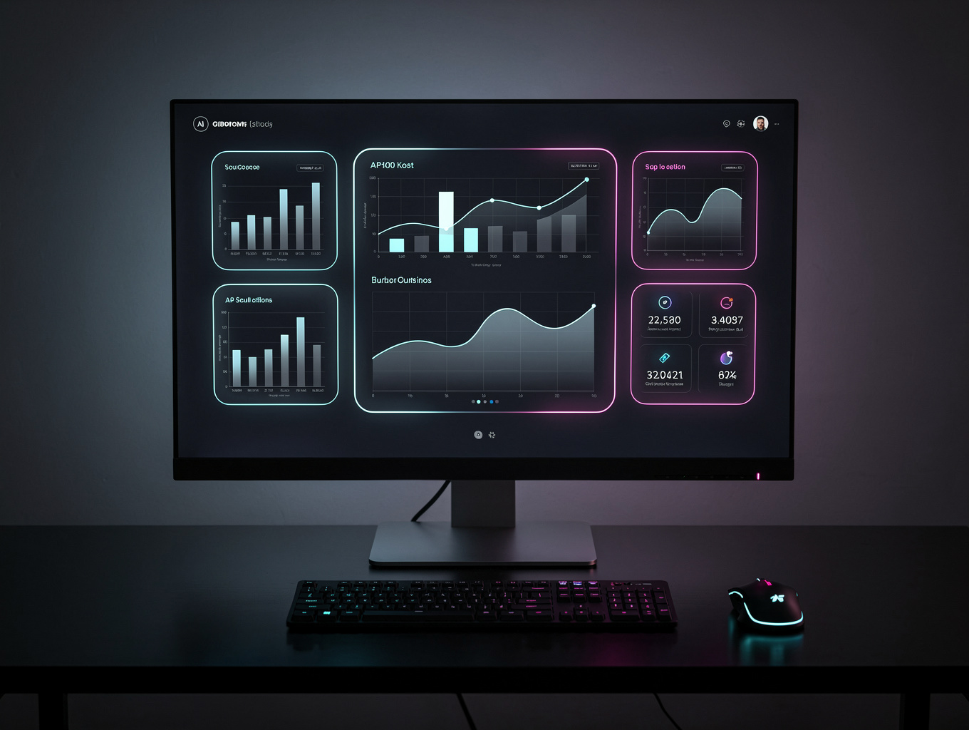 Clean modular grid interface with dark mode UI elements